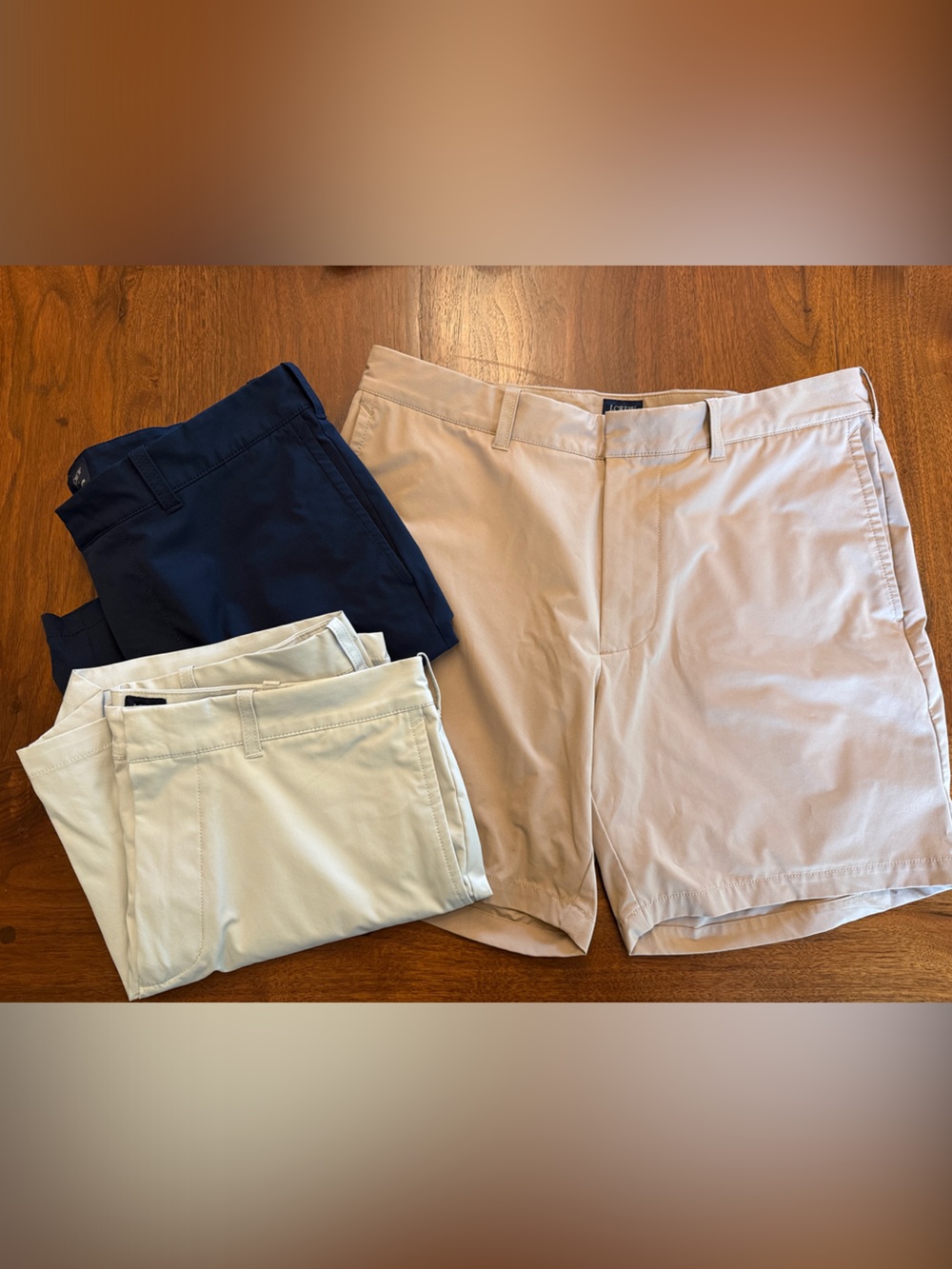 J. Crew Factory Men's Performance Chino Shorts in Navy, Khaki & Stone